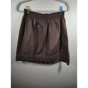 Womens L Brown Eyelet Floral Short Skirt Pure Energy Brand Cotton Boho Cottage